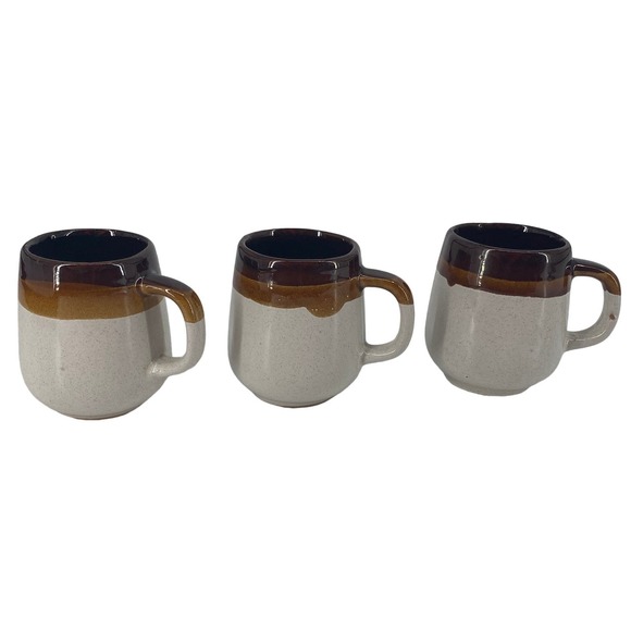 NA Other - Set 3 vintage made in Taiwan Tan / Brown mugs. Coffee Tea Stone Heavy Handmade